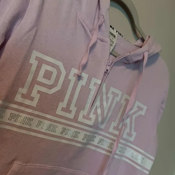 PINK Victoria's Secret Lilac Zip Hoodie with White Logo - Picture 5 of 10